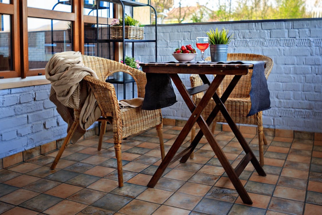 Patio with side table and chairs