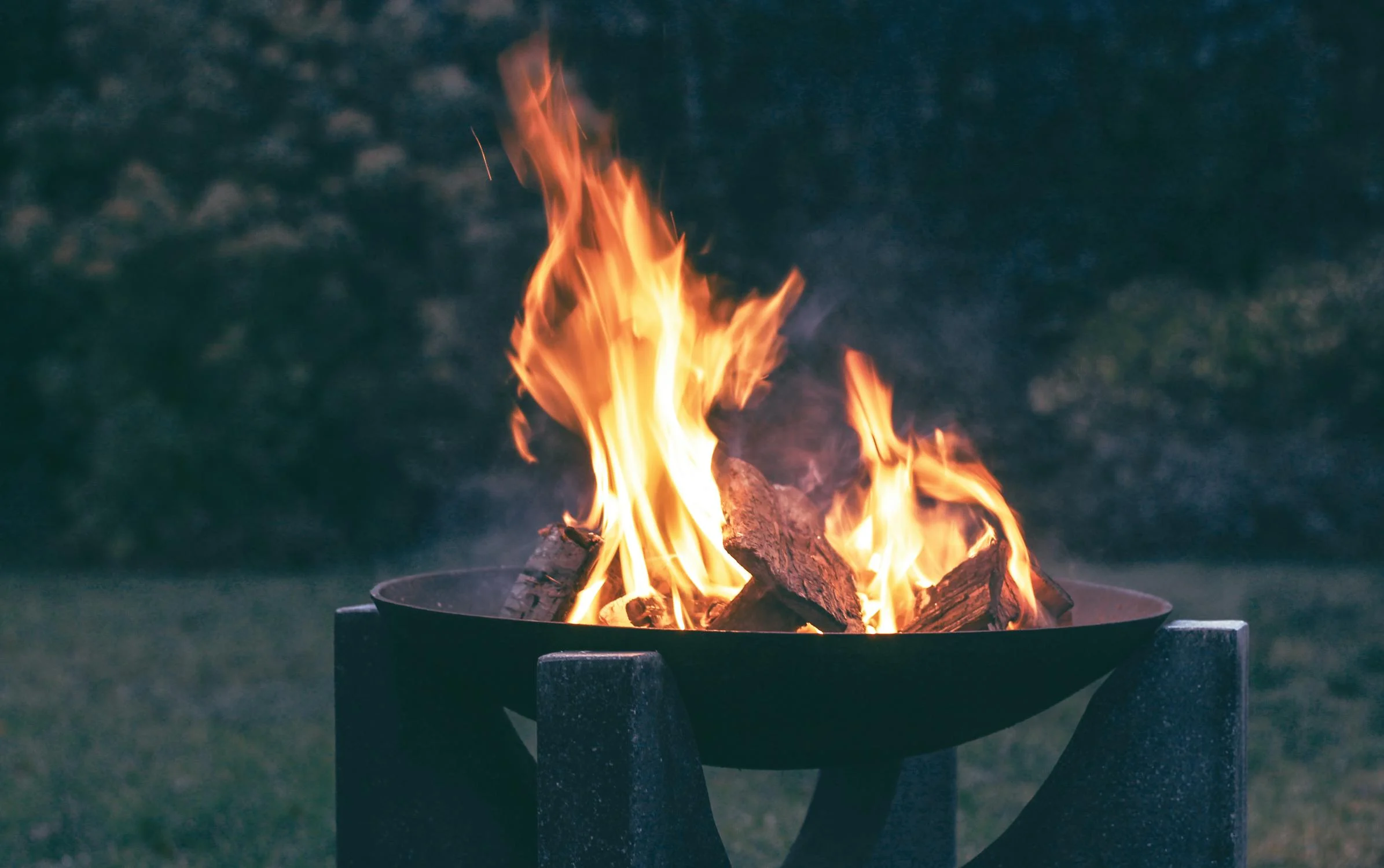 Wood burning on a fire pit